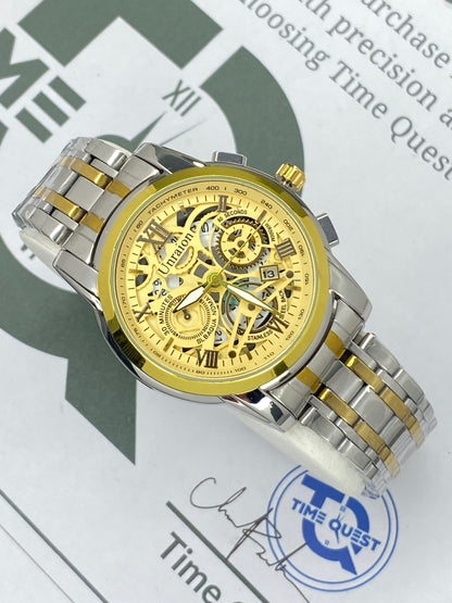 UNRAION Premium Design Skeleton Dial Stainless Steel Chain Analog Watch with Date Display For Men