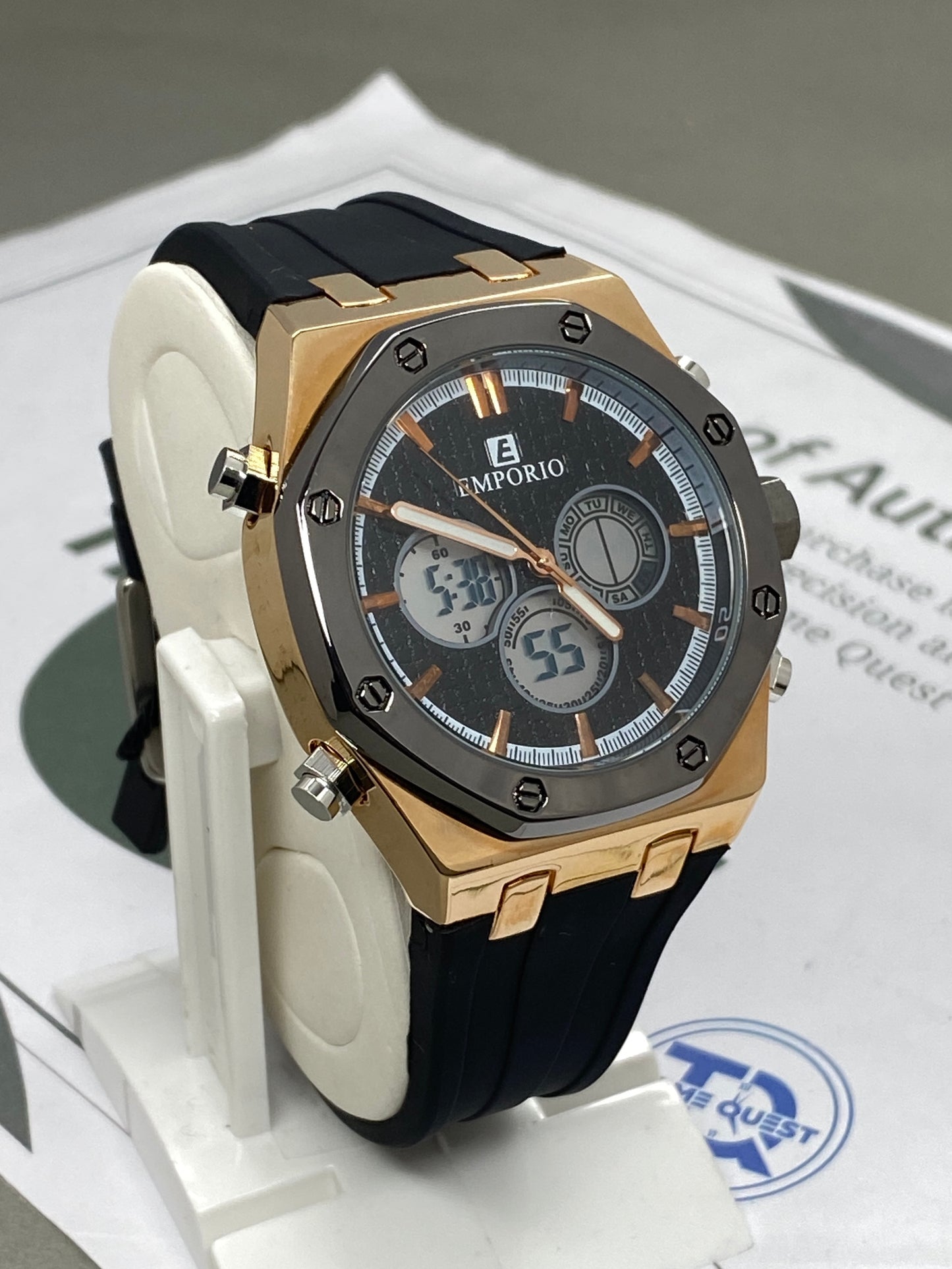 Luxury Octagonal Dial Dual Time Multifunction Silicone Strap Watch for Men