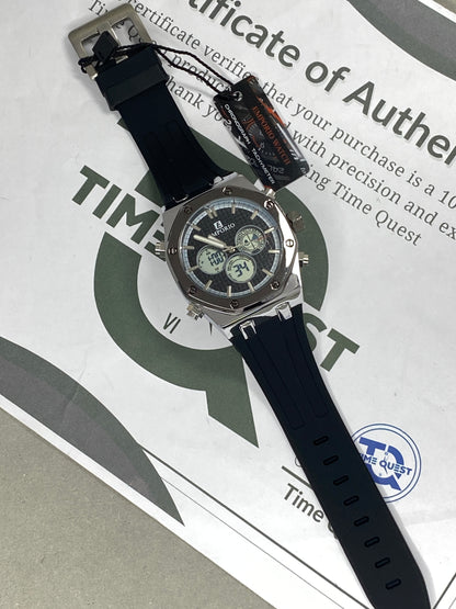 Luxury Octagonal Dial Dual Time Multifunction Silicone Strap Watch for Men