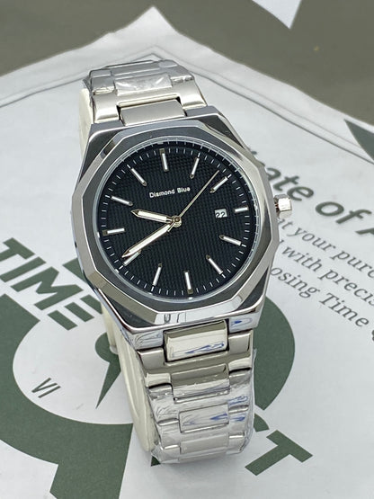 Classic Octagonal Dial Stainless Steel Analog Quartz Chain Watch for Men with Date Display