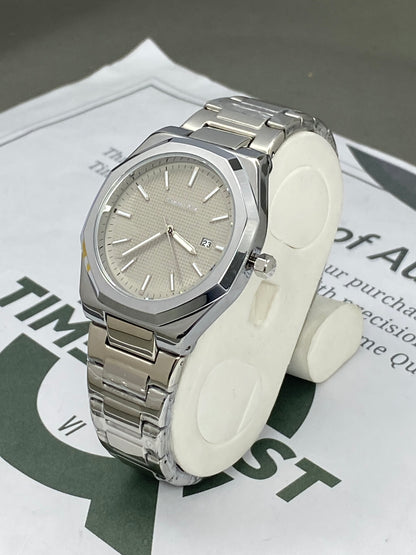 Classic Octagonal Dial Stainless Steel Analog Quartz Chain Watch for Men with Date Display