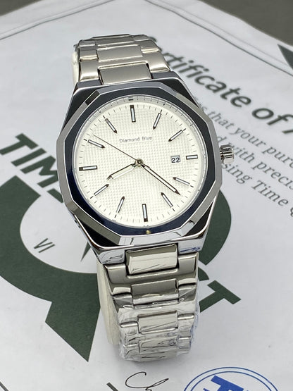 Classic Octagonal Dial Stainless Steel Analog Quartz Chain Watch for Men with Date Display