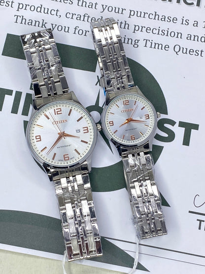 CITIZEN Analog Quartz Movement Couple Watches With Date Display
