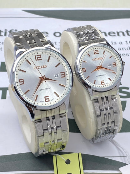 CITIZEN Analog Quartz Movement Couple Watches With Date Display