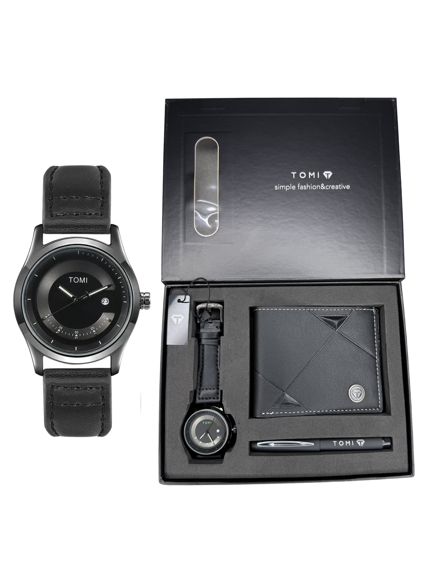 TOMI T-099 Men’s Wrist Watch with Wallet & Pen Premium Straps Watch in TOMI Gift Box