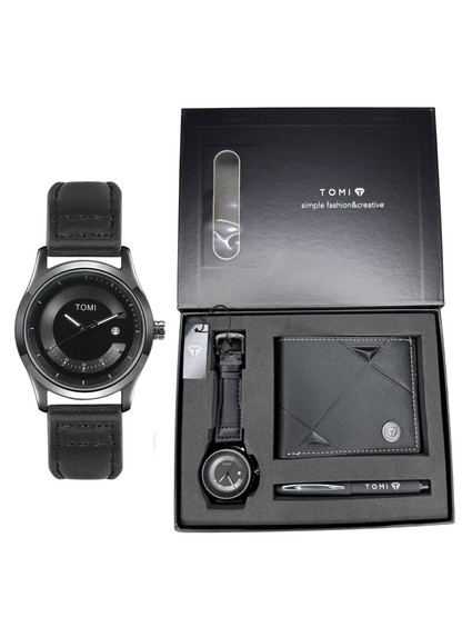 TOMI T-099 Men’s Wrist Watch with Wallet & Pen Premium Straps Watch in TOMI Gift Box
