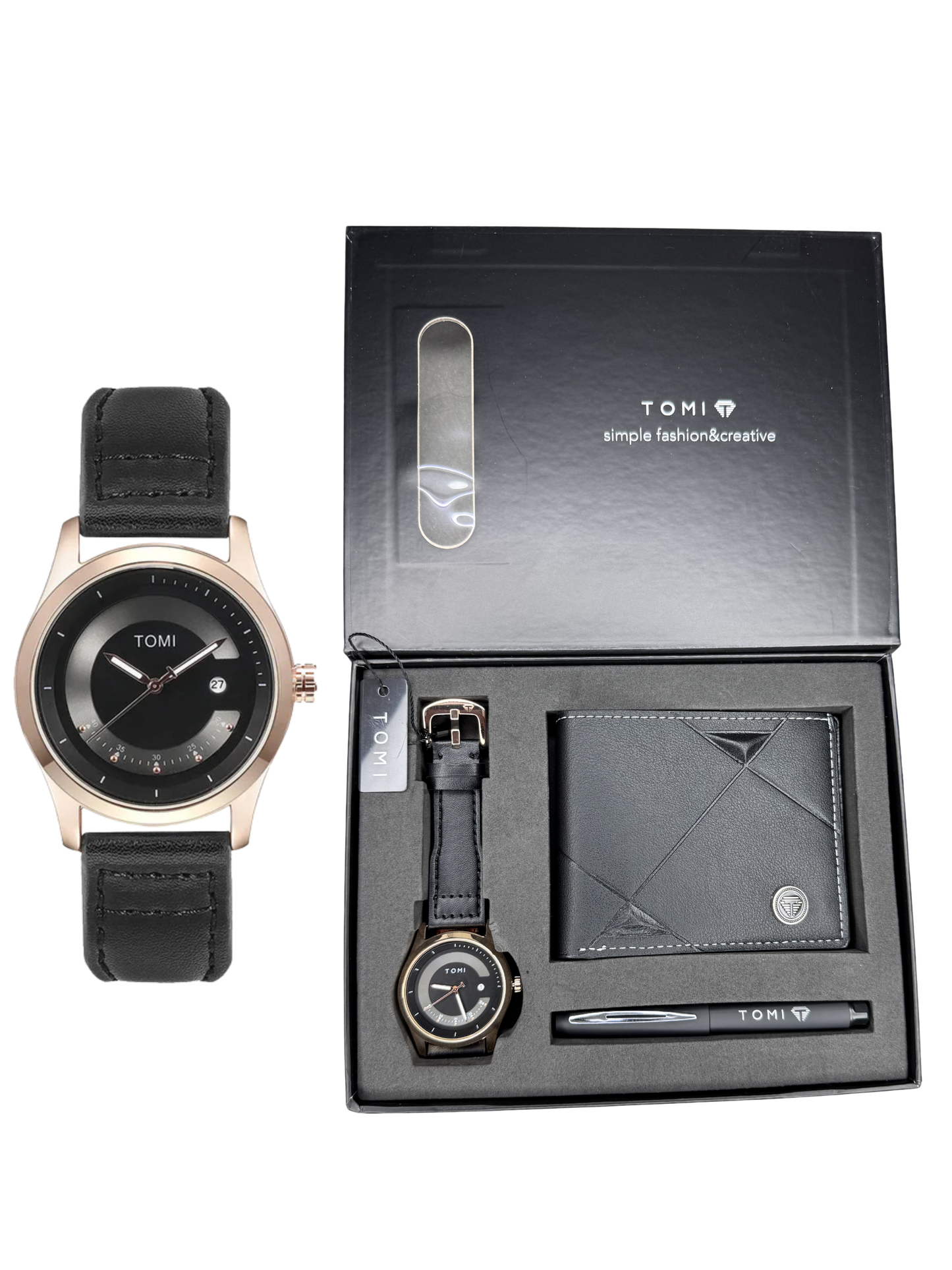 TOMI T-099 Men’s Wrist Watch with Wallet & Pen Premium Straps Watch in TOMI Gift Box