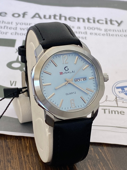 Men’s Premium Analog Quartz Strap Watch with Octagonal Dial Date and Day Display