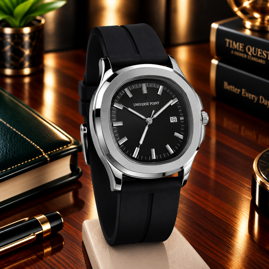 Universe Point Premium Deign Analog Quartz Movement Watch With Silicone Strap Magnetic Lock and Date Display